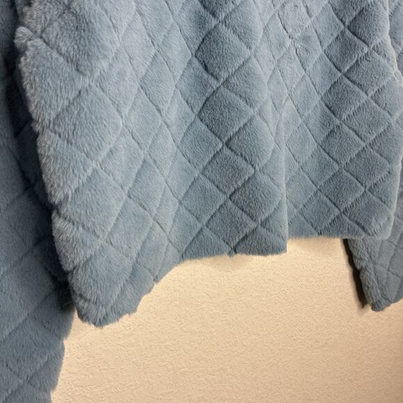 Zara Faux Fur Quilted Cropped Blue Sweater S - Picture 4 of 9